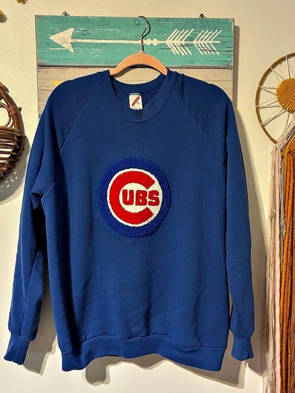 Vintage Jerzees Chicago Cubs Chenille Logo Sweatshirt Royal Blue Sparkle Patch